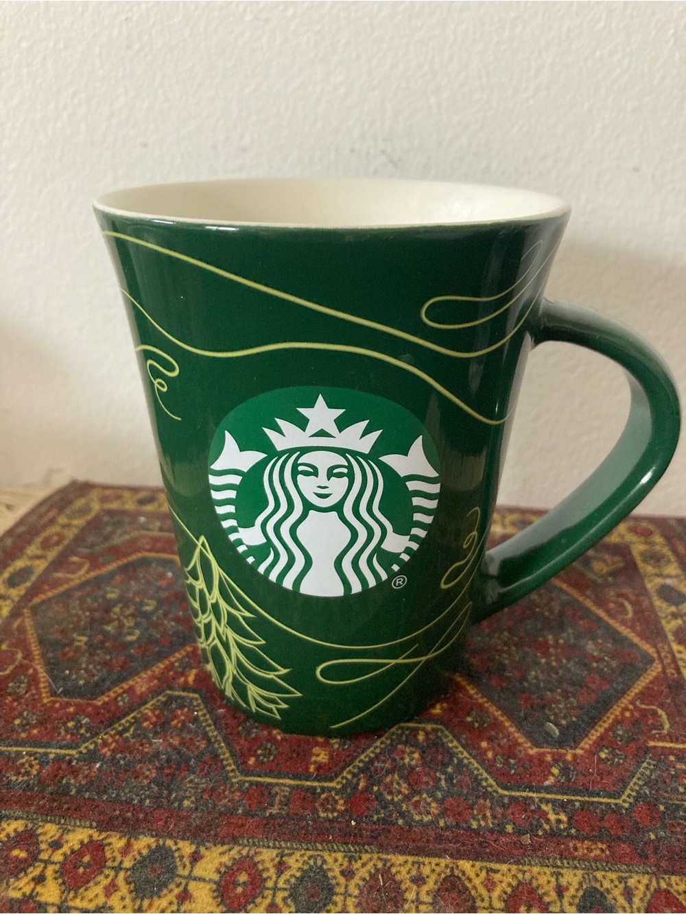 Starbucks Dark Green Ceramic Mug with White Logo and Gold Accents